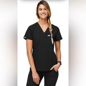 Figs Technical Collection Catarina Black Medical Scrub Top Short Sleeve Sz 3XL